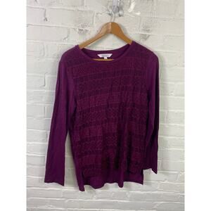 Eileen Tracy Women's Lace Overlay Pullover Sweater Long Sleeve Purple Size L